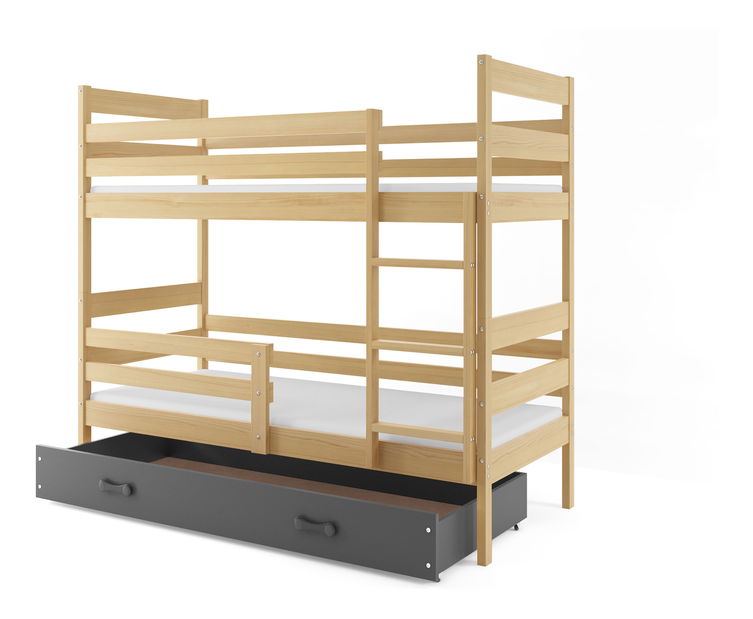 Emeletes ágy 90 x 200 cm Eril B (fenyő + grafit) (ágyrácsokkal és tárolóhellyel)