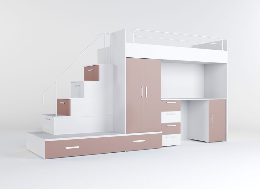 Detská posteľ Ruby V (biela + ružová) (s roštami)