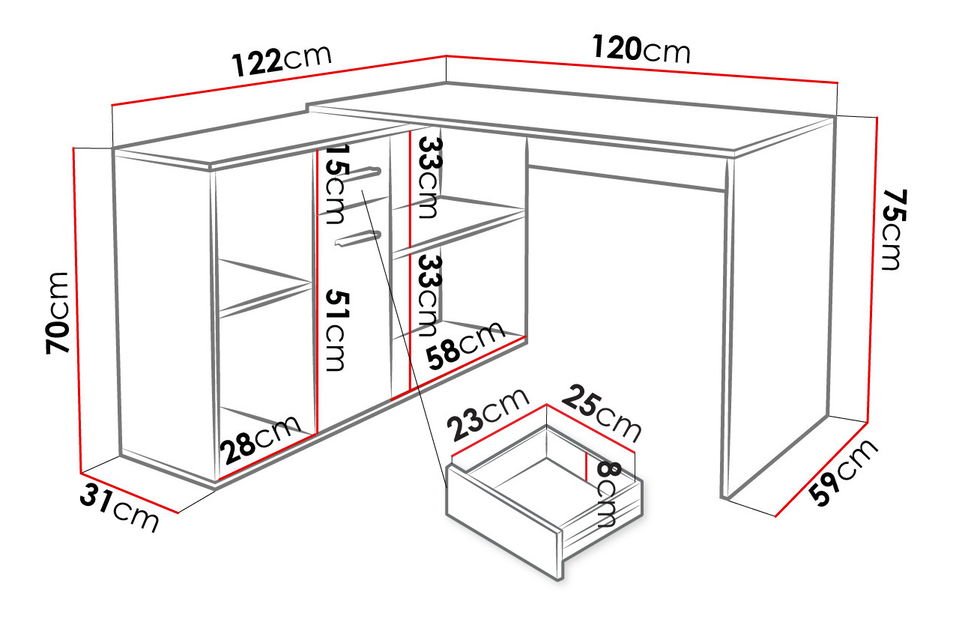 PC stol Deborah (bijela) *outlet moguća oštećenja