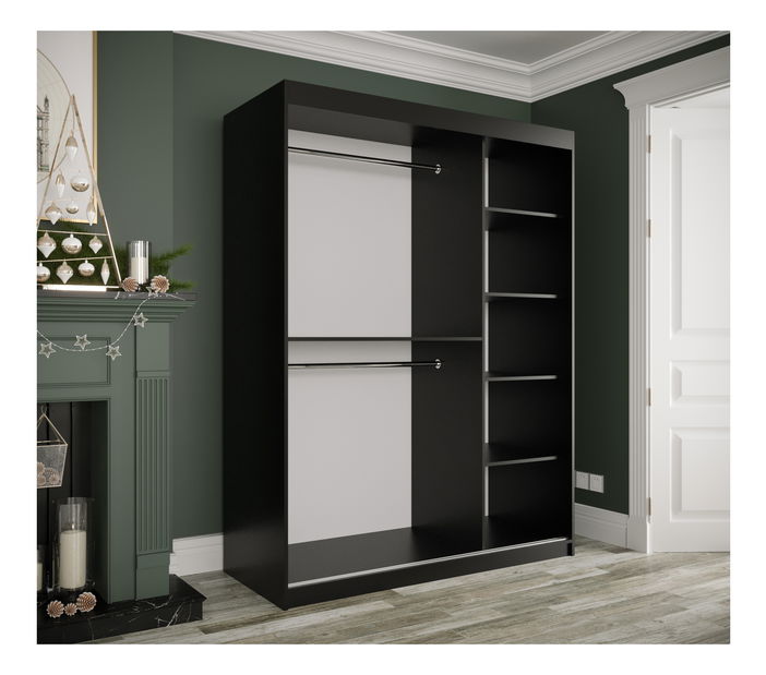 Šatníková skriňa 150 cm Marbelo P (matná čierna + biely mramor)