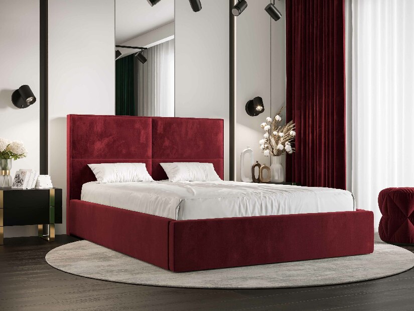 Manželská posteľ 140 cm Alfonso (bordová) (s roštom a úložným priestorom) *výpredaj