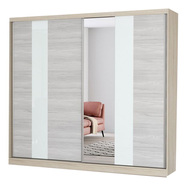 Ormar za garderobu Mebur 32 230 (hrast sonoma + kathult + bijelo staklo + ogledalo)