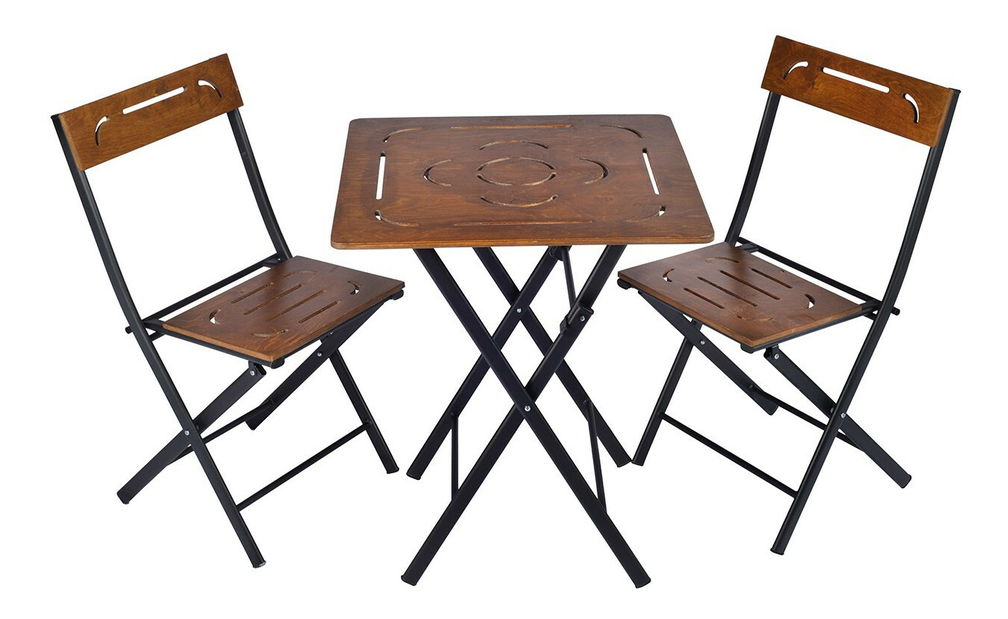 Set masă scaune de grădină (3 buc) Bonita (nuc + Negru)