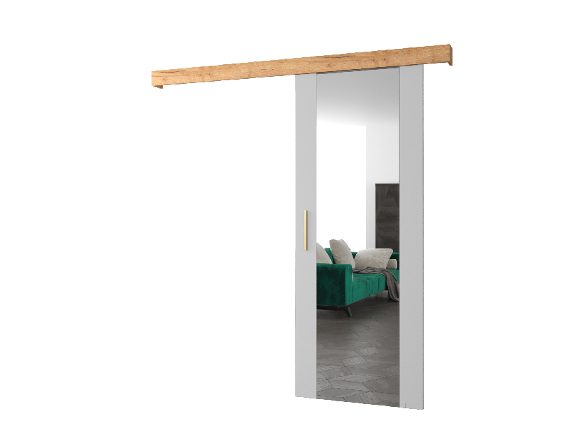 Uși culisante 90 cm Sharlene II (alb mat + craft auriu + auriu) (cu oglindă)