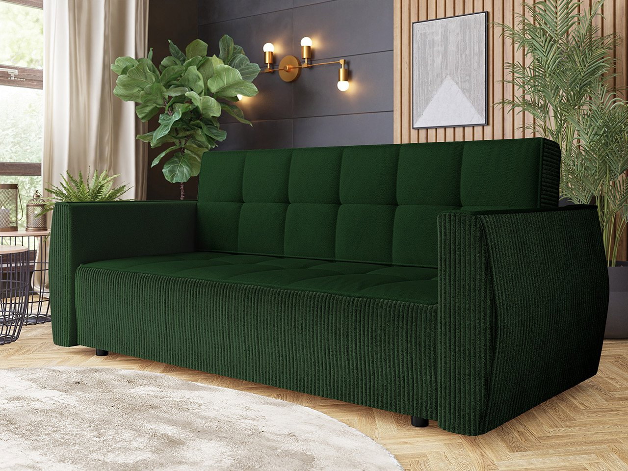 Sofa na razvlačenje Pexalo (zelena) (s prostorom za odlaganje)