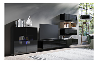 Mobilier living Calabria C28 BLACK (Negru + Stejar artisan) (fără iluminat)