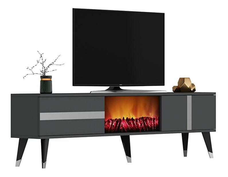 TV asztal/szekrény kandallóval Vekika 3 (antracit + ezüst) 