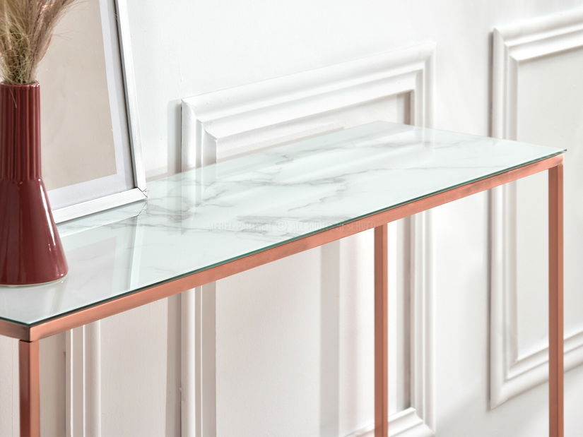 Măsuță consolă Bella Kons (marmură albă + cupru)