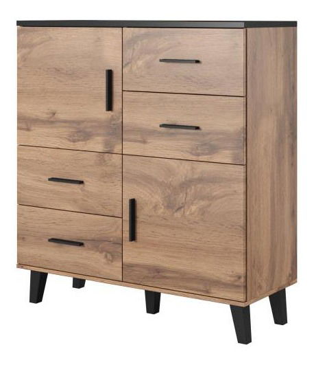 Komoda Lester (prirodné drevo + čierna)