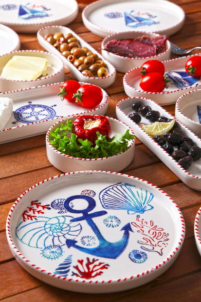 Set za doručak (14 Pieces) Kashmere (bijela + plava + crvena)