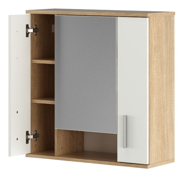 Dulap de baie suspendat cu oglindă Leah 01 (stejar sonoma + alb matná)