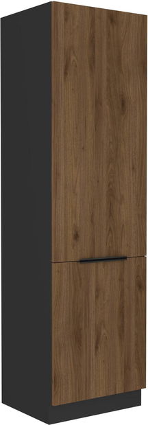 Potravinová kuchynská skrinka pre chladničku Manana 60 LO 210 2F (korpus: čierna matná + front: orech okapi)