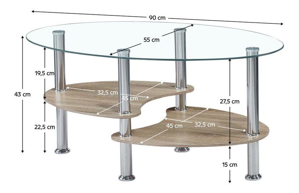 Stolić za kavu Particolare (hrast sonoma + čelik + staklo) 