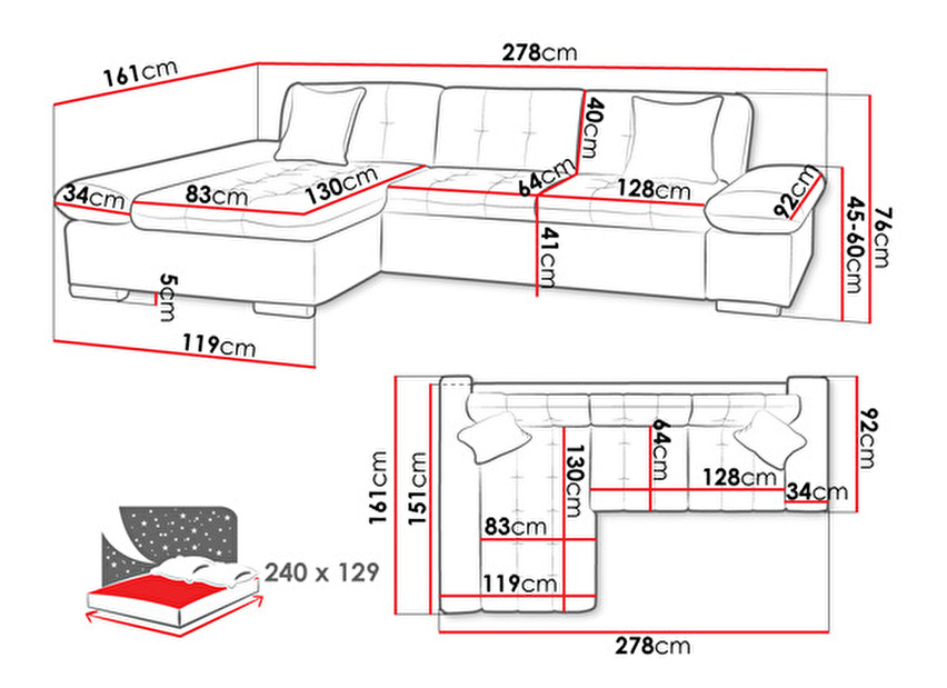 Colțar cu funcție de dormit Raphael (D) (piele ecologică Soft 017 + Lux 06 + Lux 05)