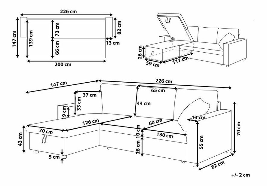 Rohová sedačka TAASTRUP (hnedá) (L)
