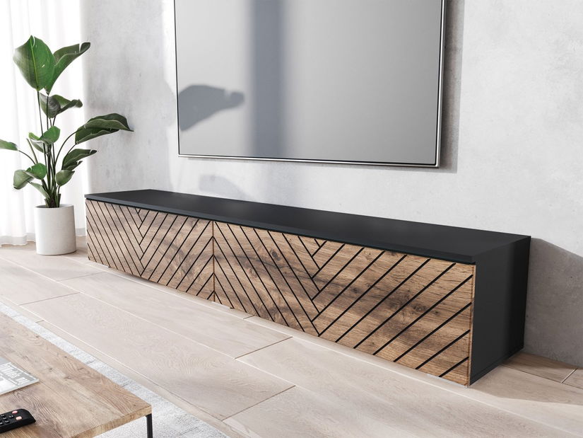Dulap TV Dlana 180 MDF (Negru grafit + Stejar wotan) 