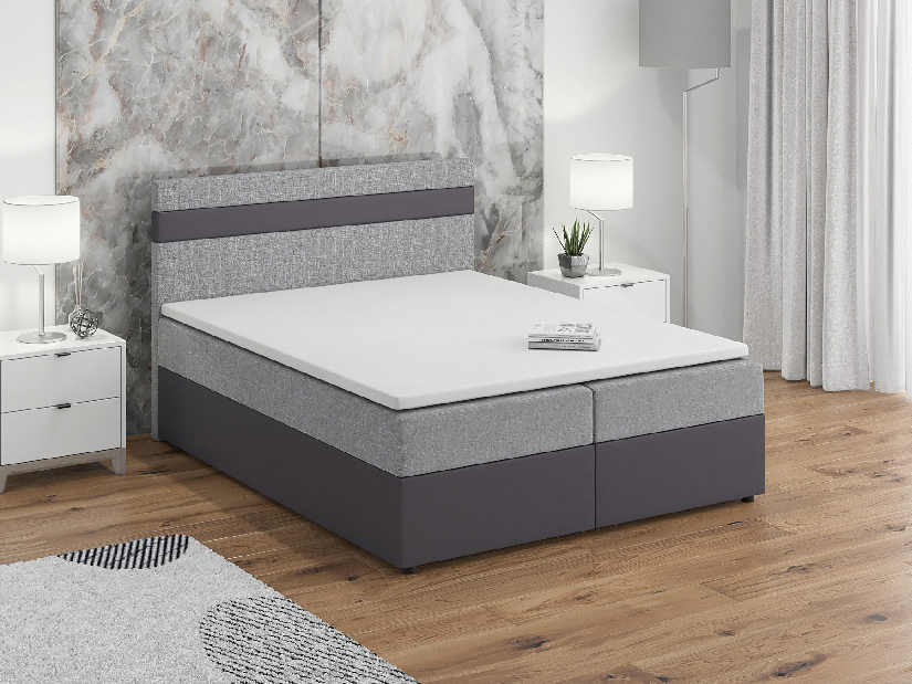 Manželská posteľ Boxspring 160x200 cm Mimosa Comfort (melírovaná svetlosivá + tmavosivá) (s roštom a matracom)