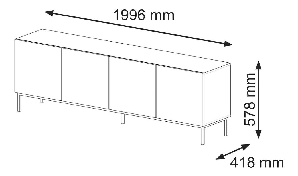 TV stolić/ormarić F 4D 200 Rowanna (hrast artisan + crna + zlatna)
