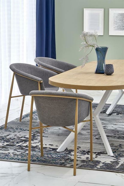 Széthúzható étkezőasztal 100-250 cm Pepeera (fehér + arany) (6 8 fő részére)