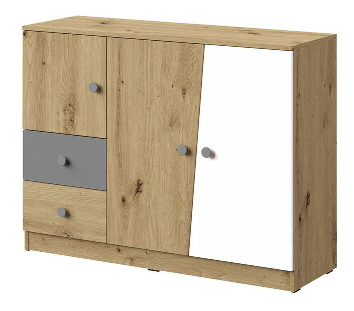 Comodă Seraphina WK7 (stejar artisan + alb + gri)