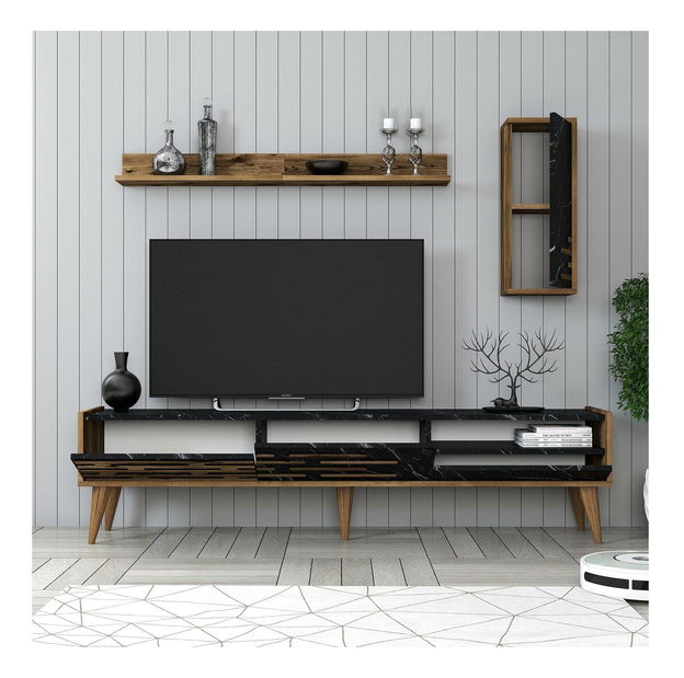 Obývacia stena Tonase (orech + čierna + mramor)