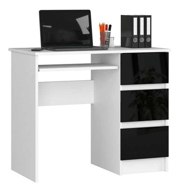 PC asztal Benicio (fehér + fényes fekete) (J)