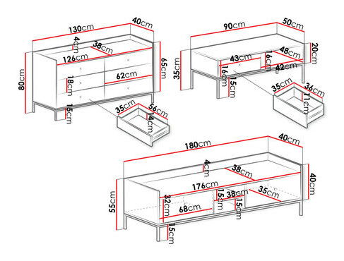 Set za dnevni boravak Tezarta I (bijela + crna) 
