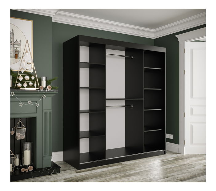 Šatníková skriňa 180 cm Marbelo T1 (matná čierna + čierny mramor)