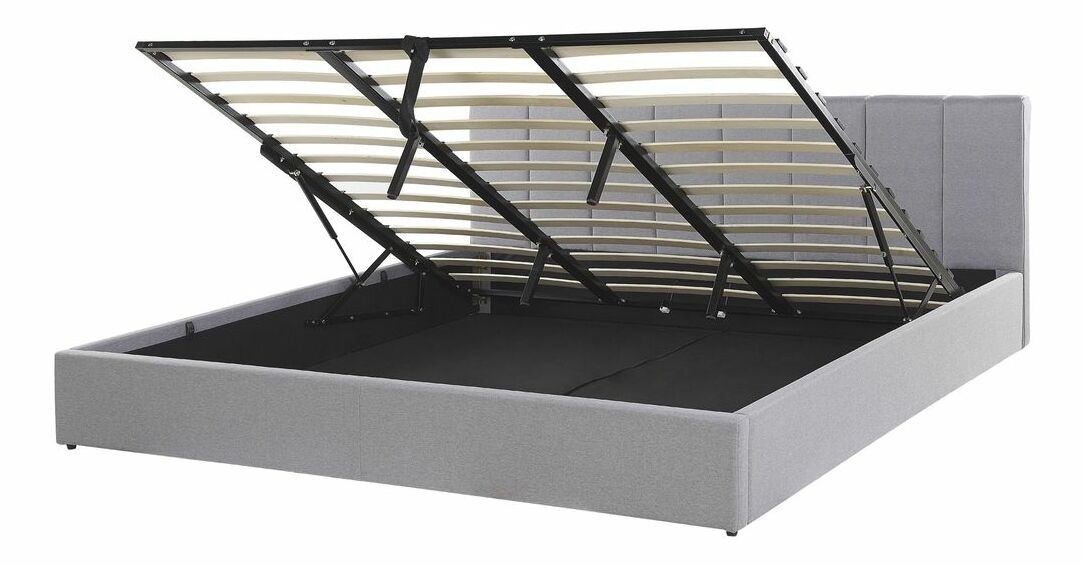 Pat matrimonial 180 cm DARGAN (gri) (textil) (cu somieră și sp. depozitare)