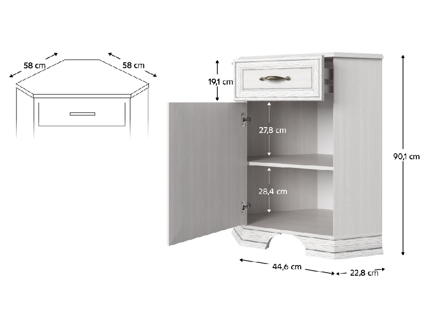 Sarok komód Trippy (woodline krém) 
