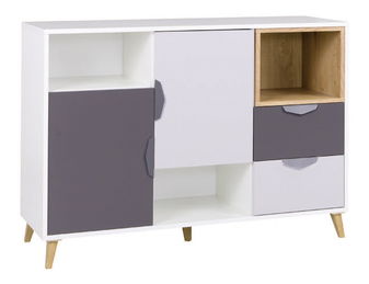 Komoda Juna 7 (biela + grafit + sivá + dub lefkas)