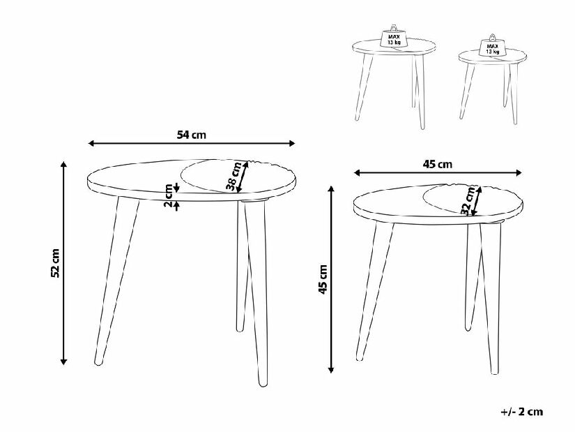 Set 2 buc măsuțe cafea Kheza (lemn închis)