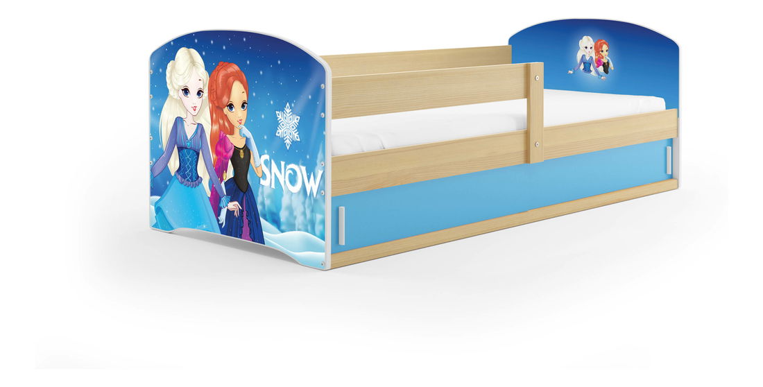 Detská posteľ 80 x 160 cm Lukan (borovica + vzor snow) (s roštom, matracom a úl. priestorom)