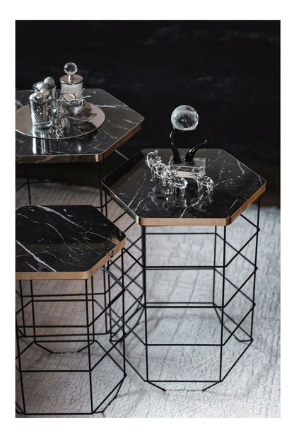 Set 3ks. konferenčných stolíkov Tamini (dub + čierna) 