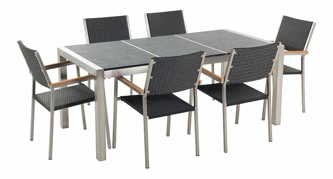 Záhradná jedálenská sada Grosso (prírodný kameň) (ratanové stoličky)