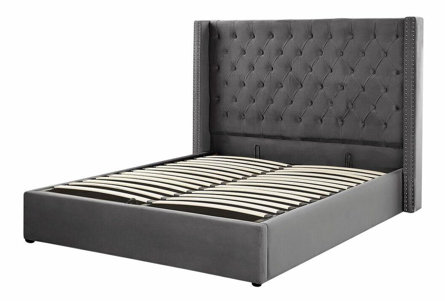 Pat matrimonial 160 cm LUBECK (poliester) (gri) (cu somieră)