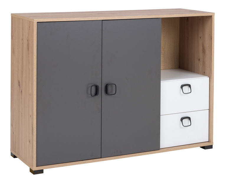 Comodă Kevyt 6 (stejar artisan + alb + grafit)