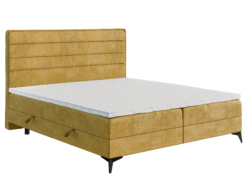 Manželská posteľ Boxspring 120 cm Horazio (žltá) (s matracom a úl. priestorom)