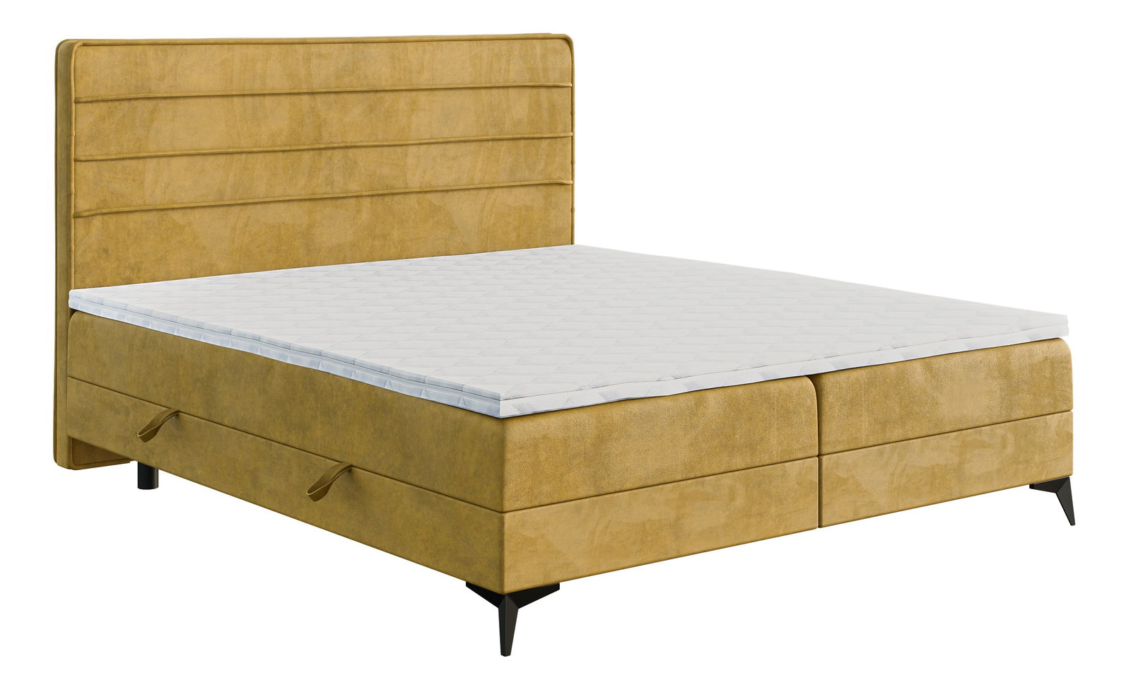 Pat matrimonial Boxspring 140 cm Horazio (galben) (cu saltea și sp. depozitare)