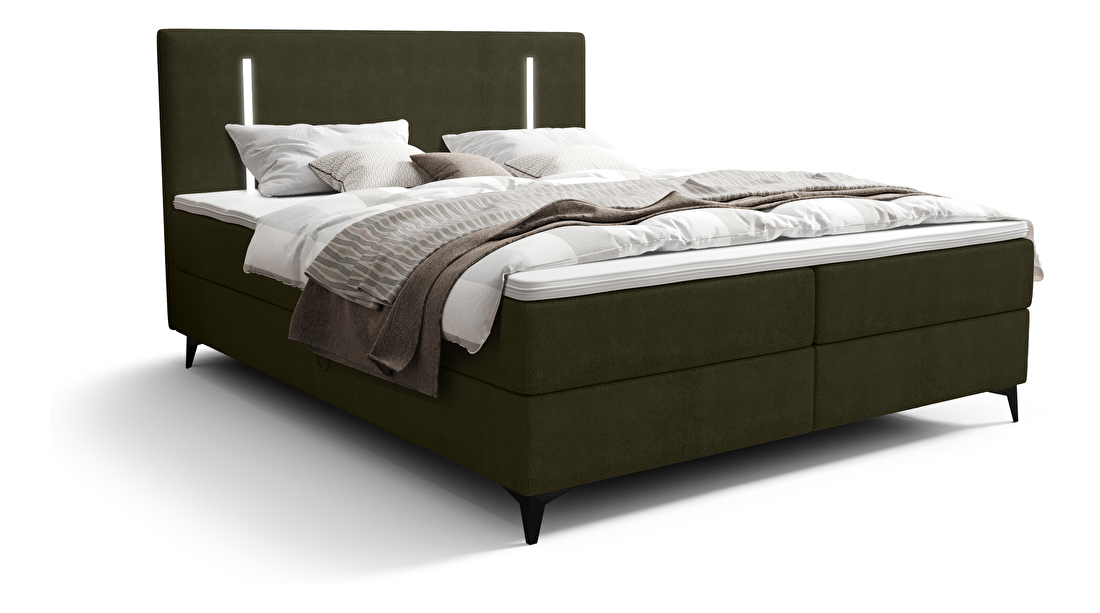 Bračni krevet 140 cm Ortega Bonell (maslinasto zelena) (s podnicom, s prostorom za odlaganje) (s LED rasvjetom)