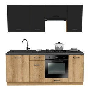 Konyha 200 cm Vestia 1 (fekete + evoke tölgy)