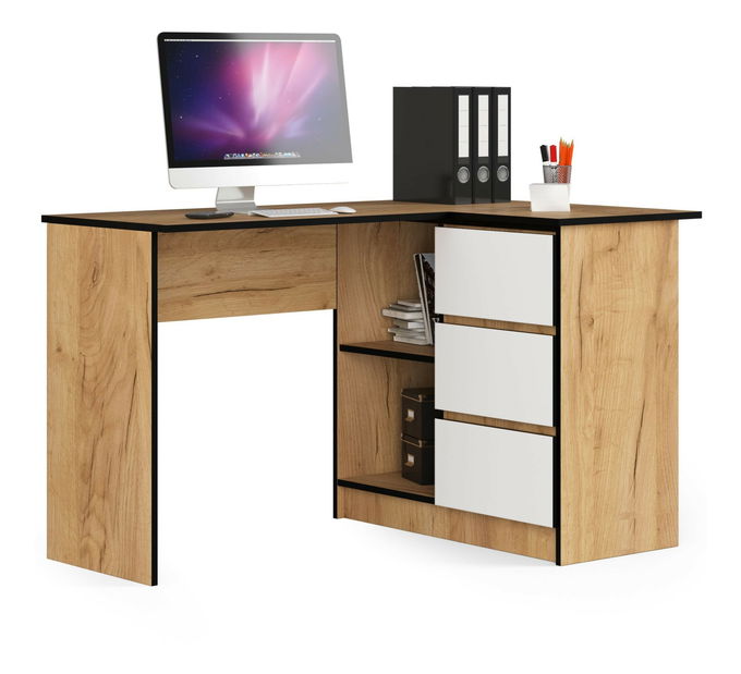 Masă PC de colț Bodhi (Stejar craft + Alb) (D)