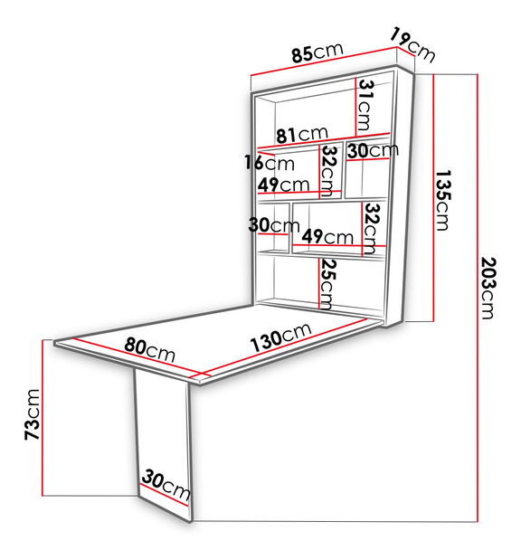 Masă modernă de perete Elvana (beton/negru) *resigilat