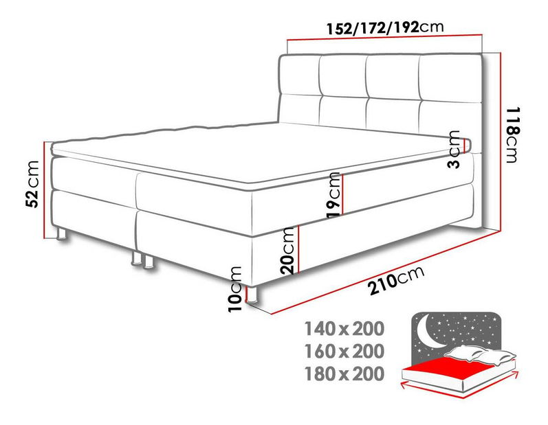 Pat matrimonial Boxspring 180 cm Amarydia (fresh 32)