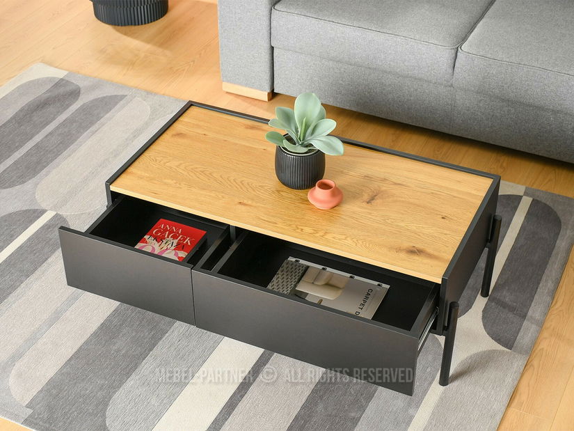 Dohányzóasztal Bertina L (tölgy + fekete)