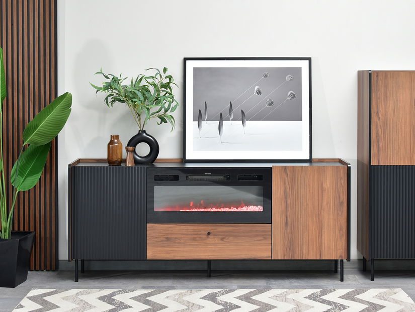 Măsuță TV/Dulap Protegidas P16 (negru) (cu șemineu)