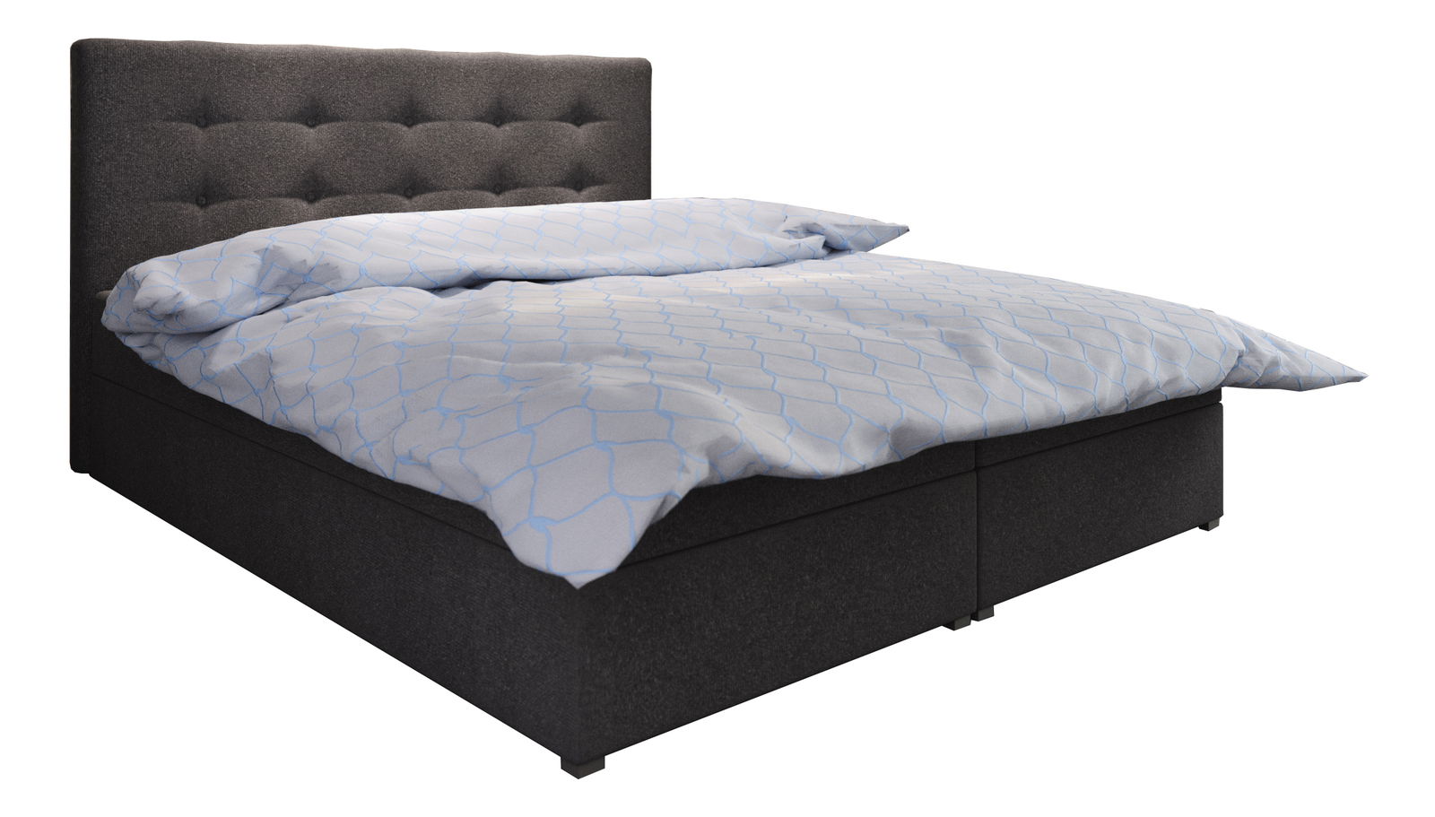 Pat matrimonial Boxspring 140 cm Fade 1 (negru) ( cu saltea și sp. depozitare)