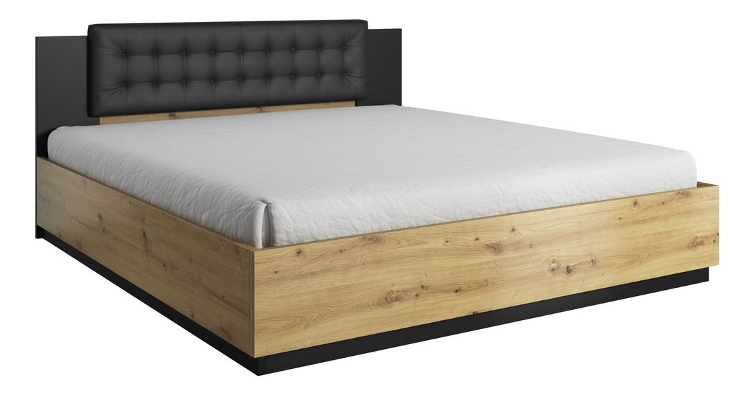 Pat matrimonial 180 cm Signat Typ 32 (negru + stejar artisan)