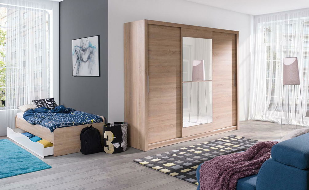 Dulap de haine cu uși glisante Mykarezo 2 B (Stejar sonoma) (cu oglindă)