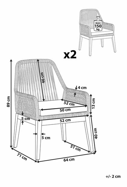 Set vrtnih stolica (2 kom.) Olibia (svijetlosiva) (s jastucima)